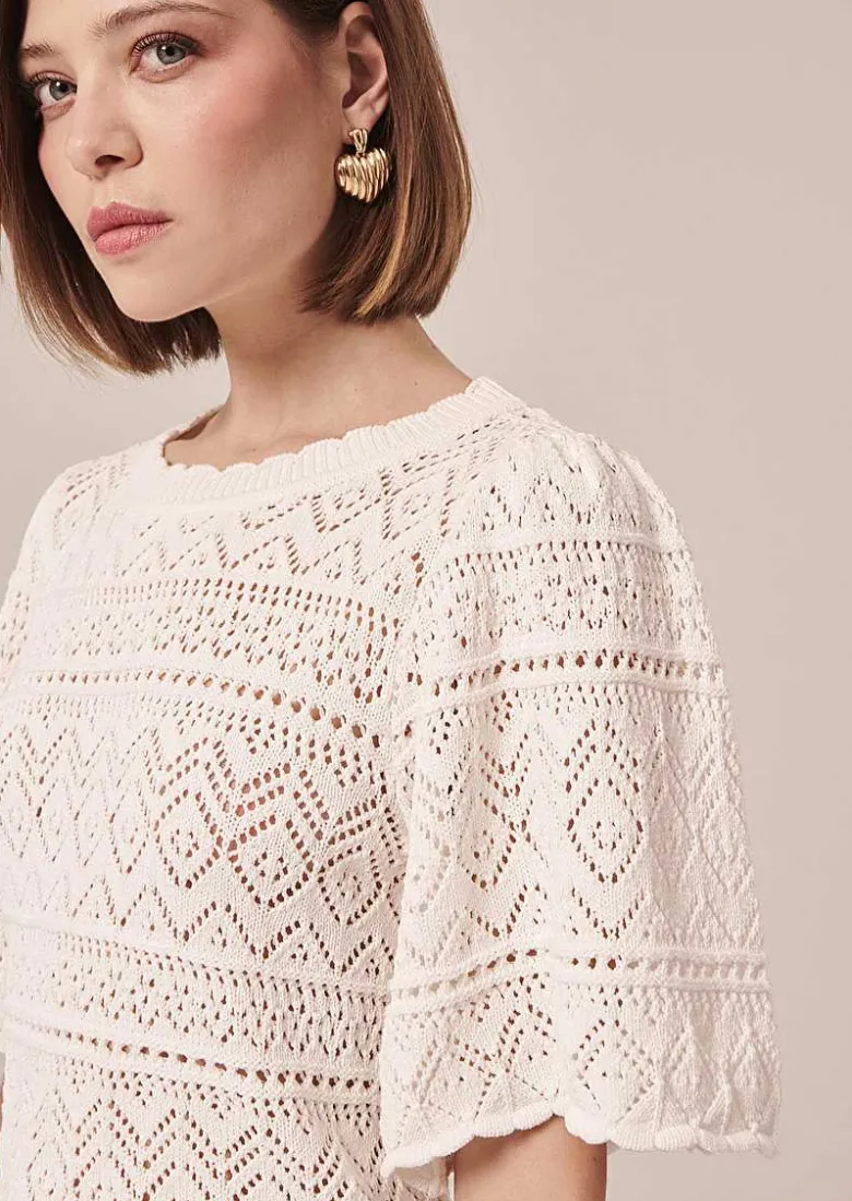 TARA JARMON Prealpino White Crochet-Knit Top Cheap