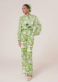 TARA JARMON Primavera Green Floral Printed Pants Fashion