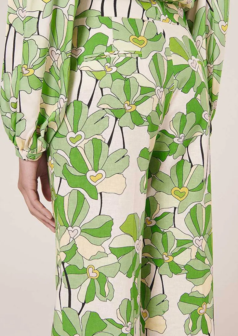 TARA JARMON Primavera Green Floral Printed Pants Fashion