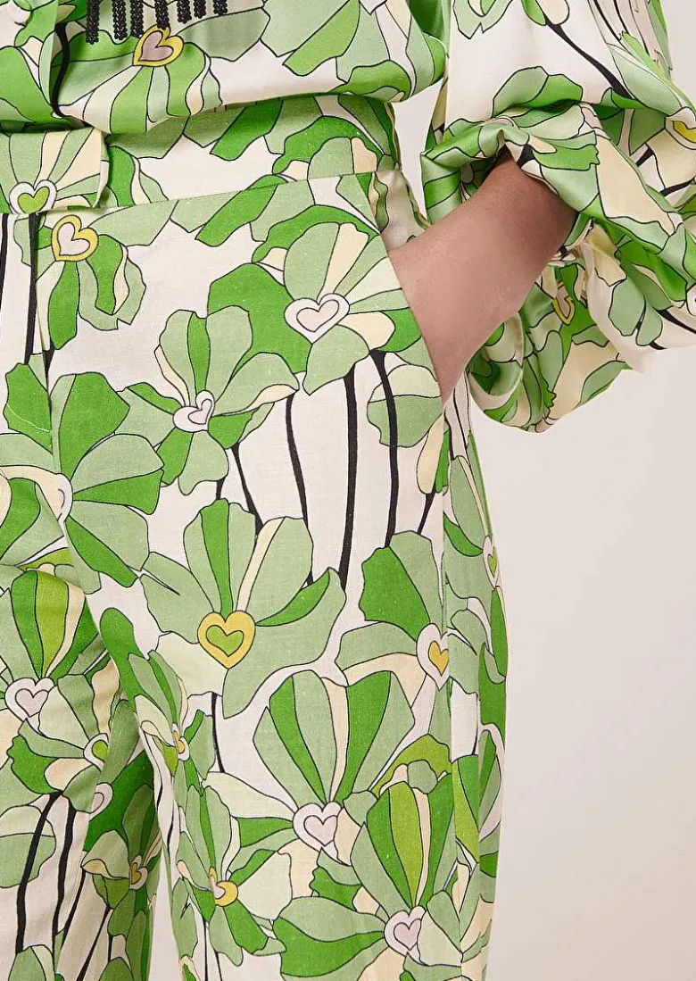 TARA JARMON Primavera Green Floral Printed Pants Fashion