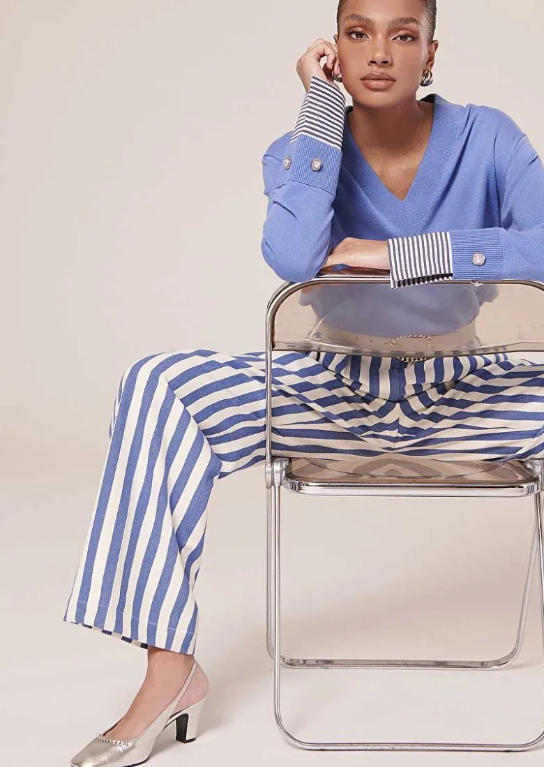 TARA JARMON Primrose Blue Sweater In Cotton And Extrafine Merinos Wool Outlet