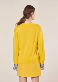 TARA JARMON Primrose Yellow Sweater In Cotton And Merinos Wool Cheap