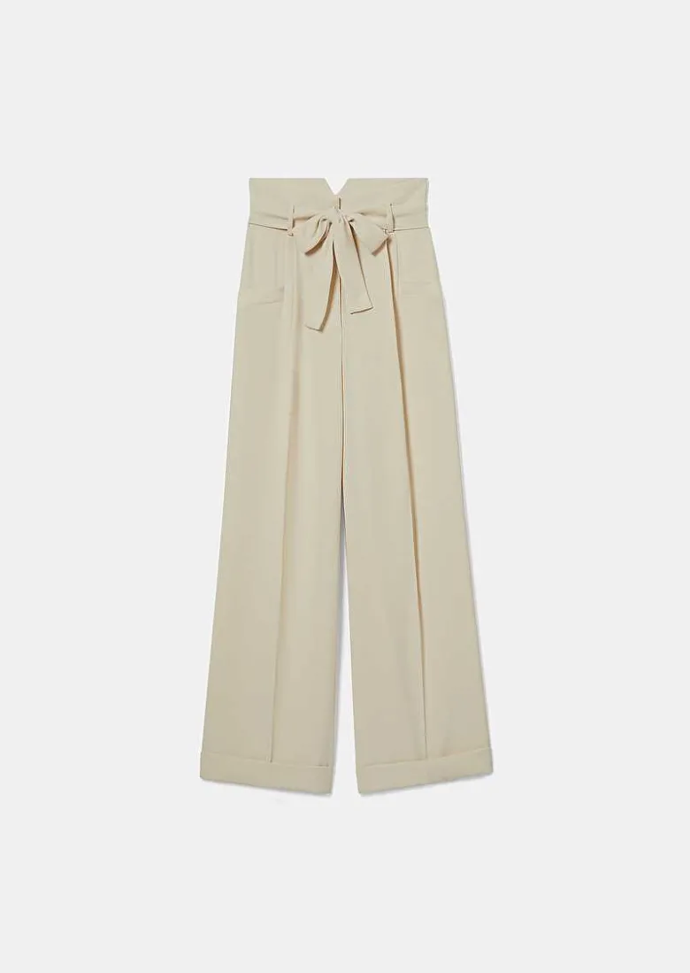 TARA JARMON Pyla Ecru Crepe Pants Sale