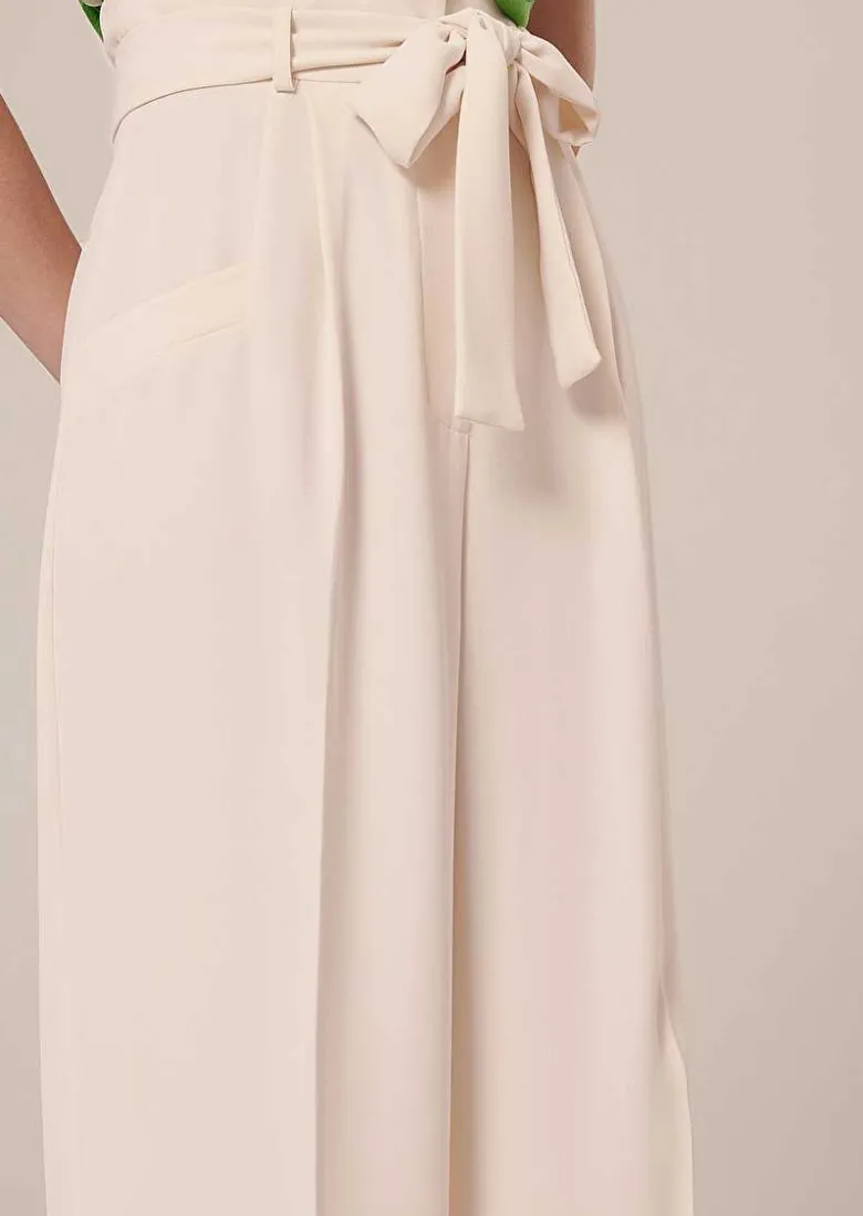 TARA JARMON Pyla Ecru Crepe Pants Sale