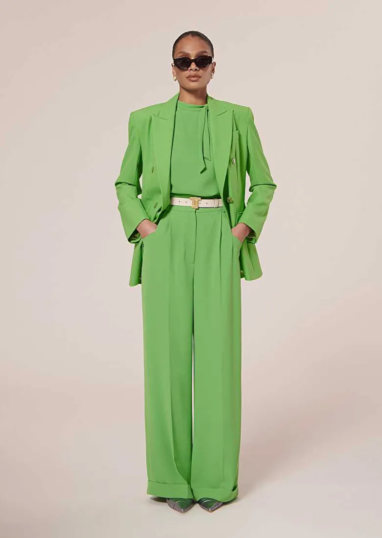 TARA JARMON Pyla Green Crepe Pants Discount