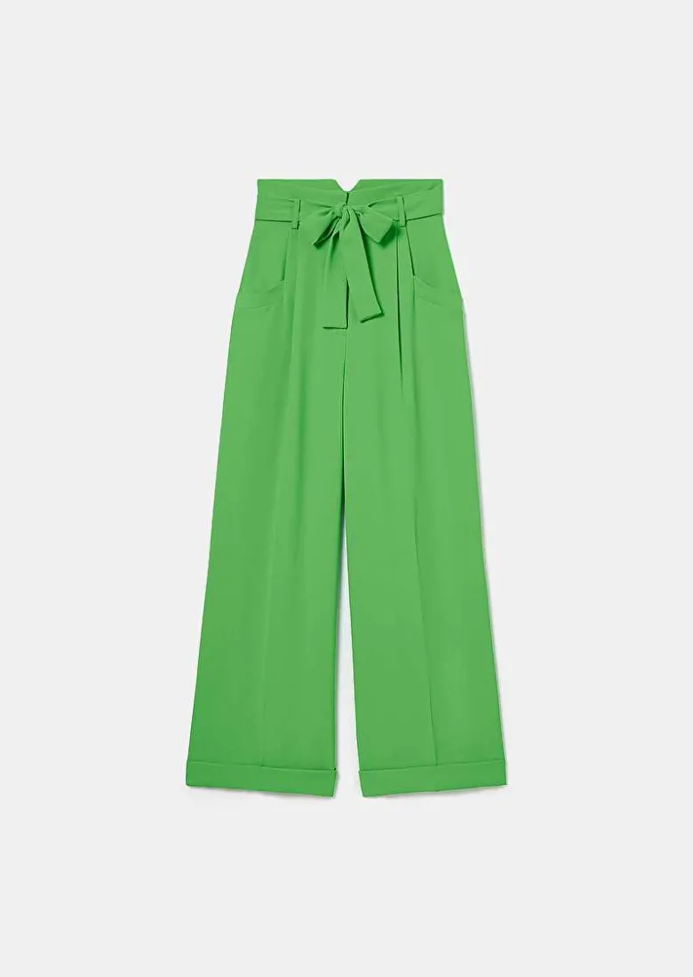 TARA JARMON Pyla Green Crepe Pants Discount