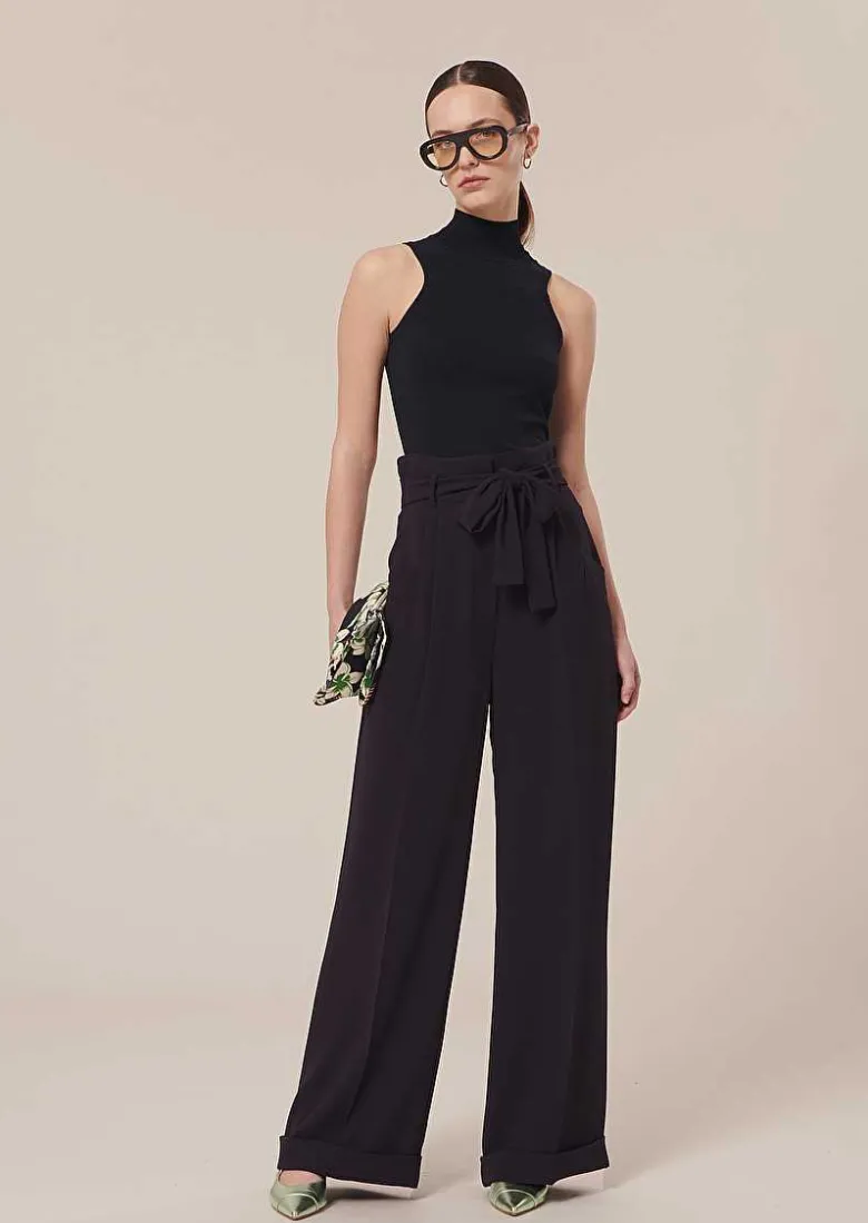 TARA JARMON Pyla Midnight Blue Crepe Pants Cheap