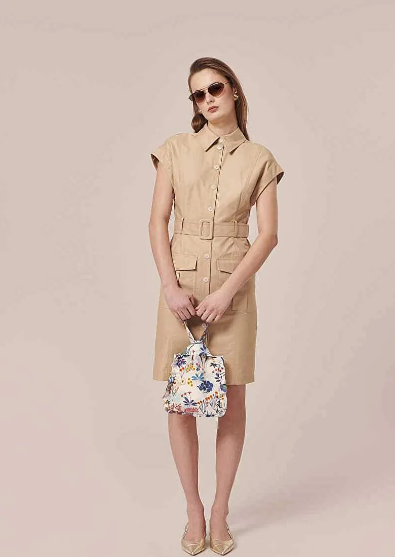 TARA JARMON Rajah Beige Cotton Dress Flash Sale