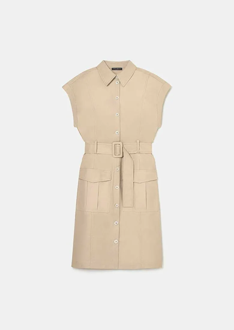 TARA JARMON Rajah Beige Cotton Dress Flash Sale