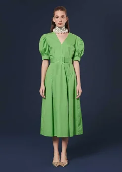 TARA JARMON Ranya Green Crisp Poplin Dress Outlet