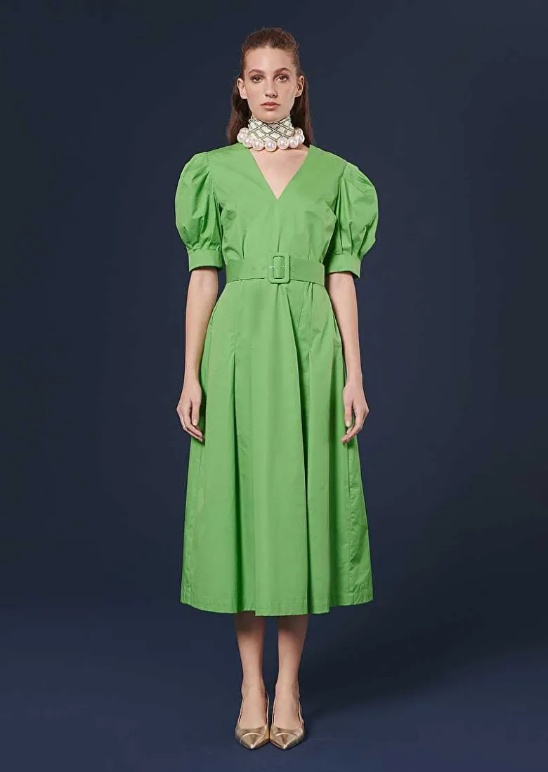 TARA JARMON Ranya Green Crisp Poplin Dress Outlet