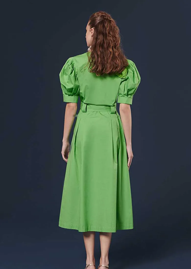 TARA JARMON Ranya Green Crisp Poplin Dress Outlet
