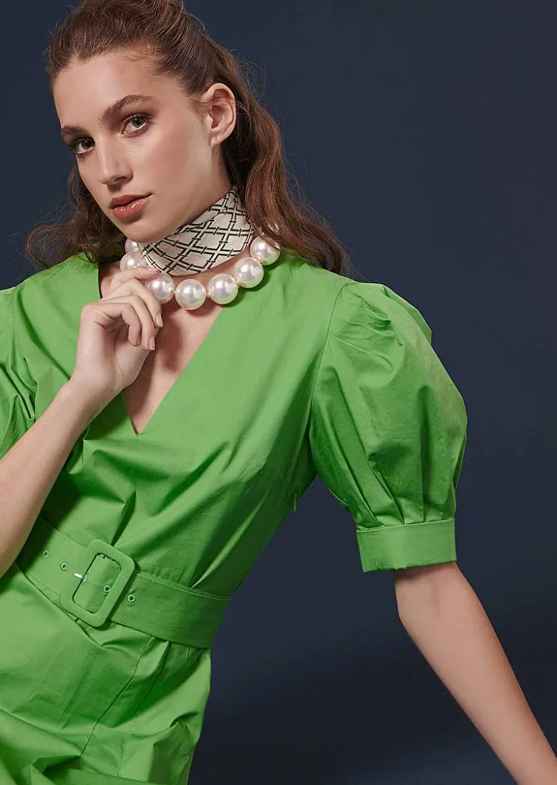 TARA JARMON Ranya Green Crisp Poplin Dress Outlet
