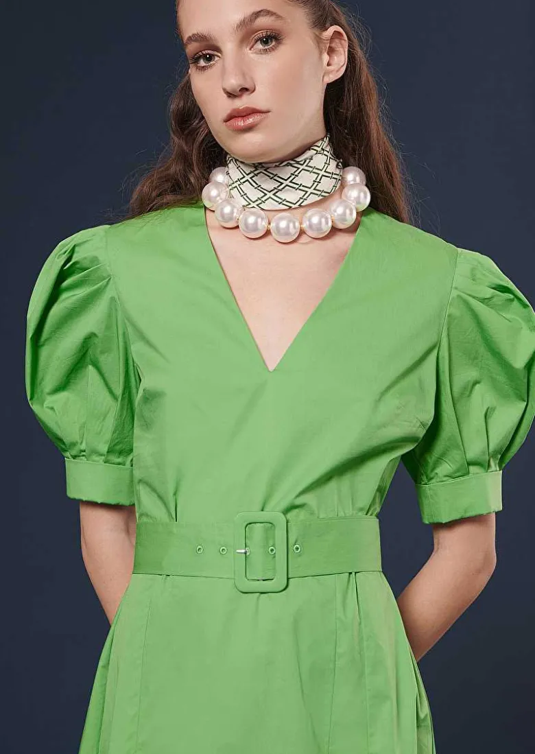 TARA JARMON Ranya Green Crisp Poplin Dress Outlet