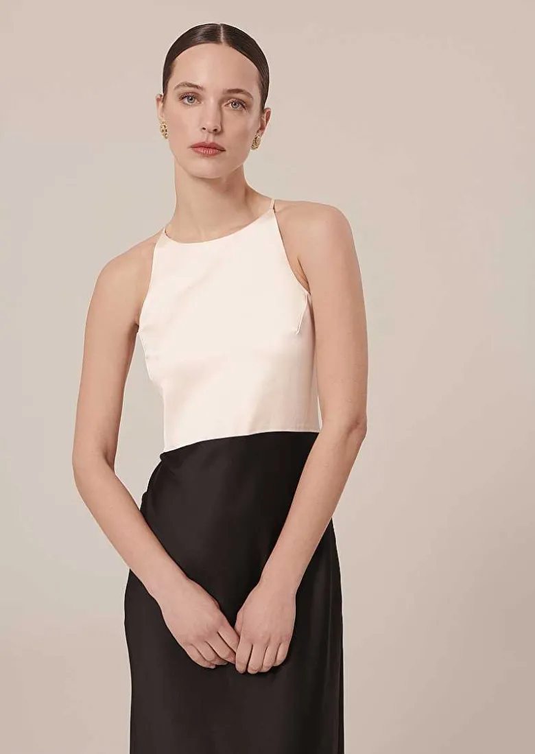 TARA JARMON Raphaelle Black Flowing Satin Dress Outlet