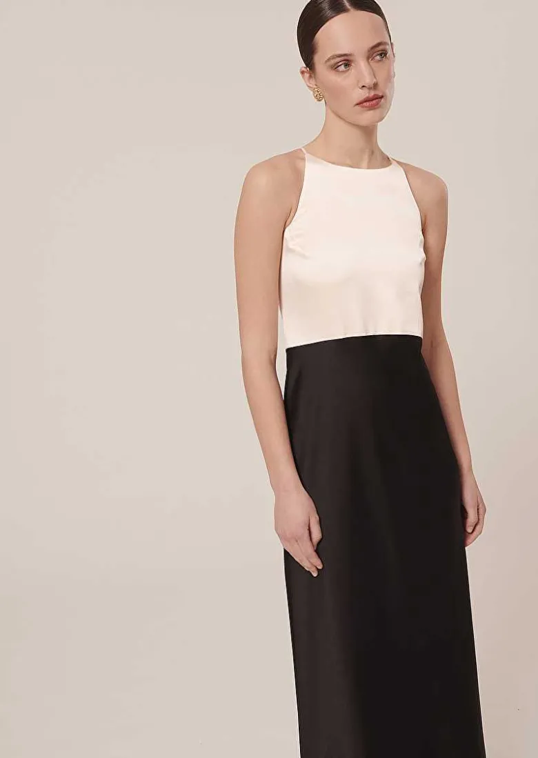 TARA JARMON Raphaelle Black Flowing Satin Dress Outlet