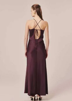 TARA JARMON Raphaelle Brown Fluid Satin Dress Fashion