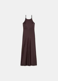 TARA JARMON Raphaelle Brown Fluid Satin Dress Fashion