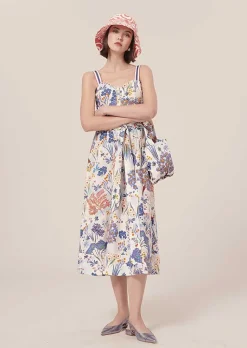 TARA JARMON Raquelina Blue Floral Printed Poplin Dress Cheap