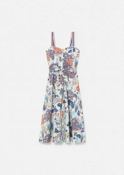 TARA JARMON Raquelina Blue Floral Printed Poplin Dress Cheap