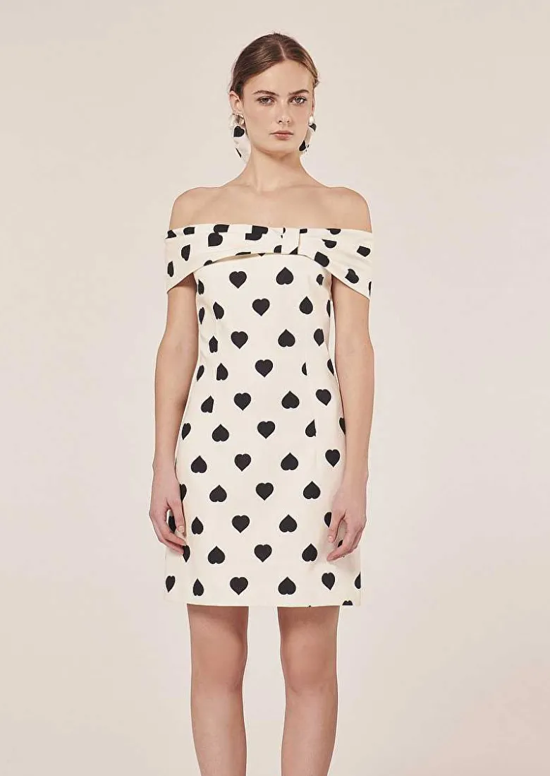 TARA JARMON Raul Ecru With Black Polka Hearts Dress Online