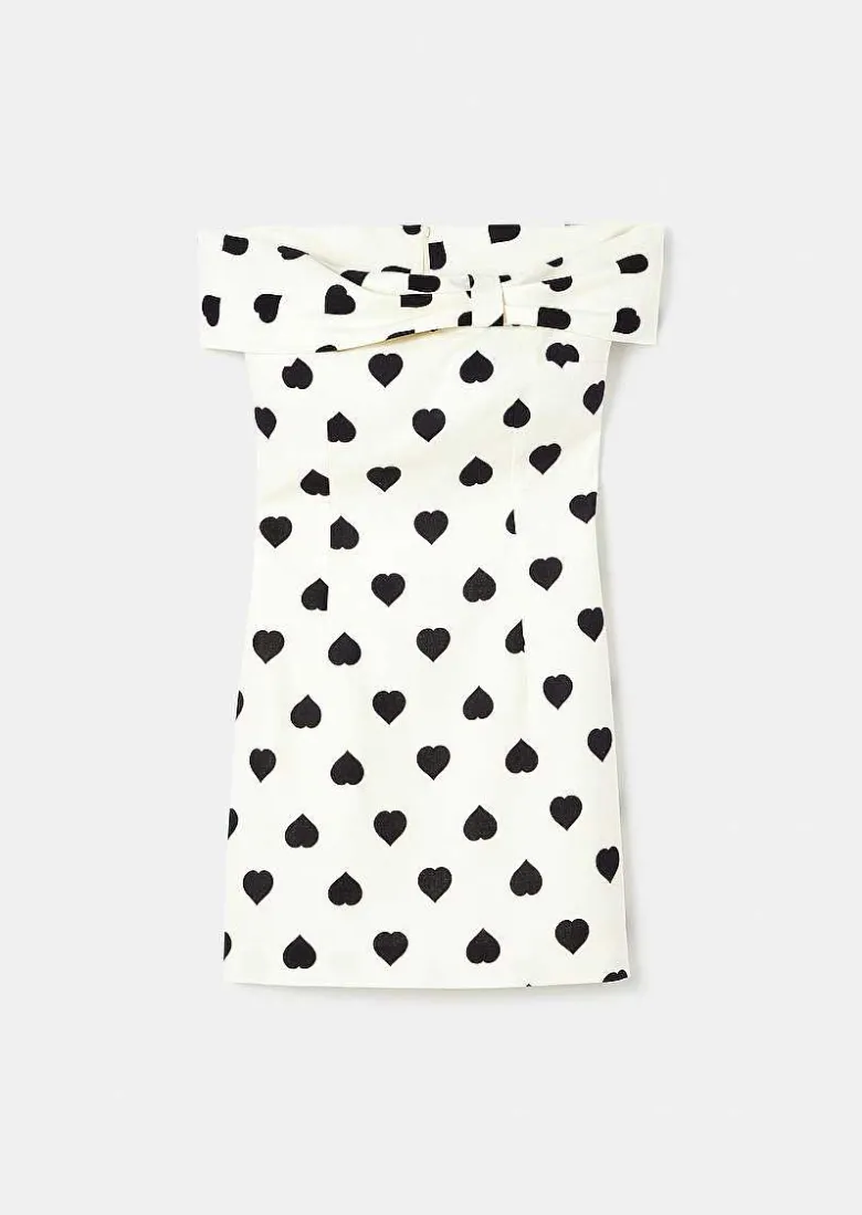 TARA JARMON Raul Ecru With Black Polka Hearts Dress Online