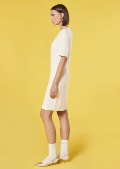 TARA JARMON Rayonnante Ecru Iridescent Cotton Dress Clearance