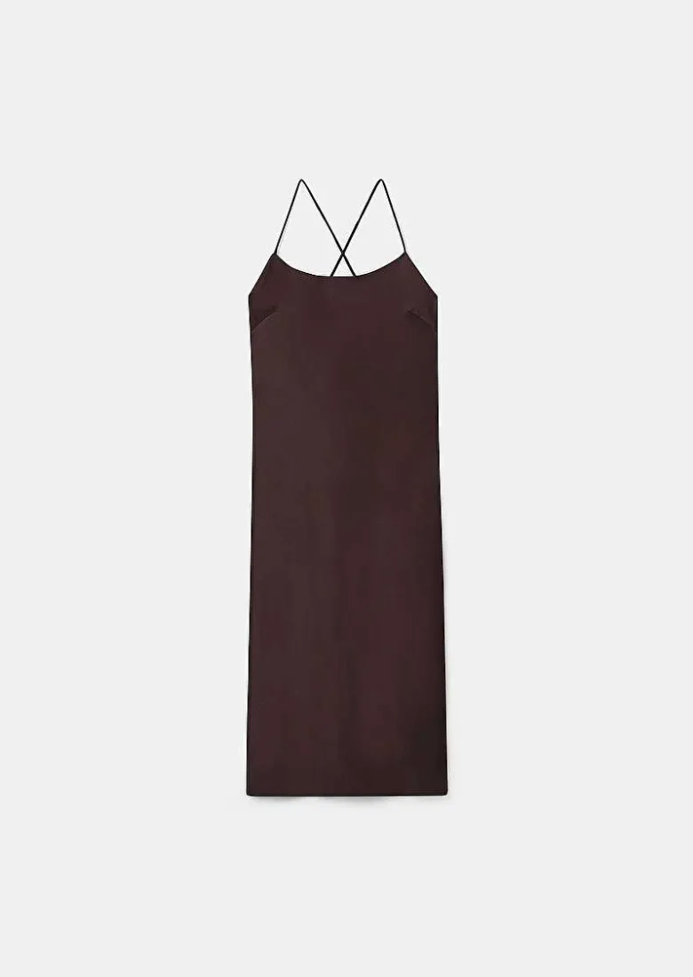TARA JARMON Reane Brown Fluid Satin Dress Flash Sale
