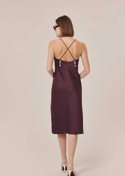 TARA JARMON Reane Brown Fluid Satin Dress Flash Sale