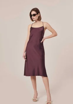 TARA JARMON Reane Brown Fluid Satin Dress Flash Sale