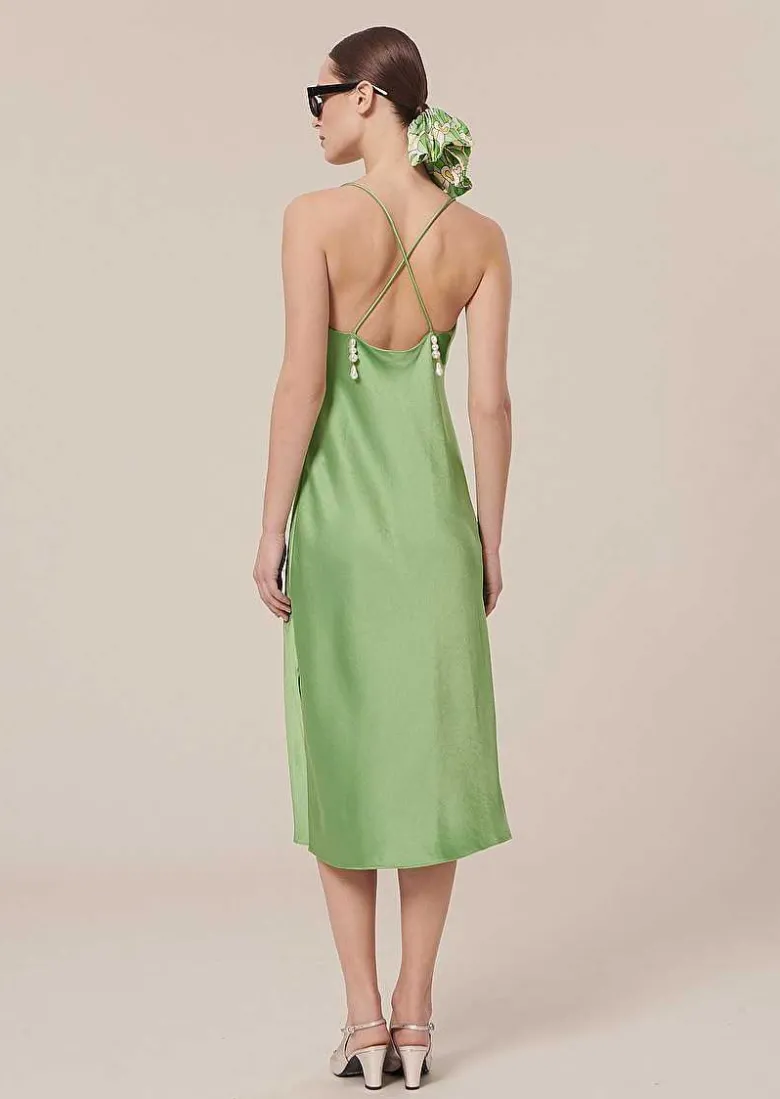 TARA JARMON Reane Green Flowing Satin Dress Best Sale