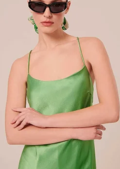 TARA JARMON Reane Green Flowing Satin Dress Best Sale
