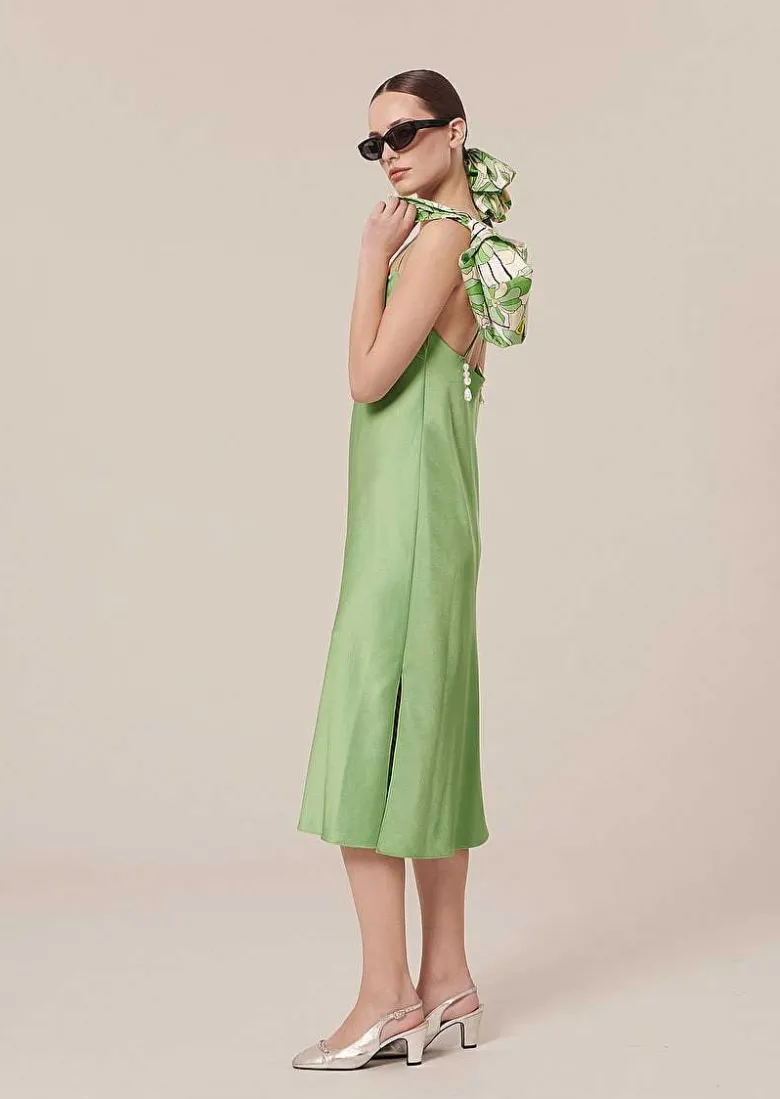 TARA JARMON Reane Green Flowing Satin Dress Best Sale