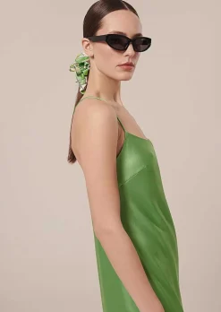TARA JARMON Reane Green Flowing Satin Dress Best Sale