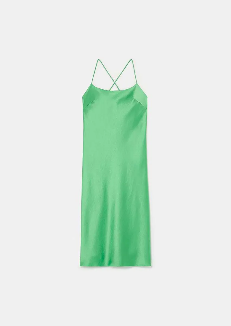 TARA JARMON Reane Green Flowing Satin Dress Best Sale