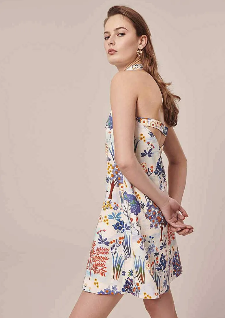 TARA JARMON Rebeka Blue Flower Printed Dress Best Sale