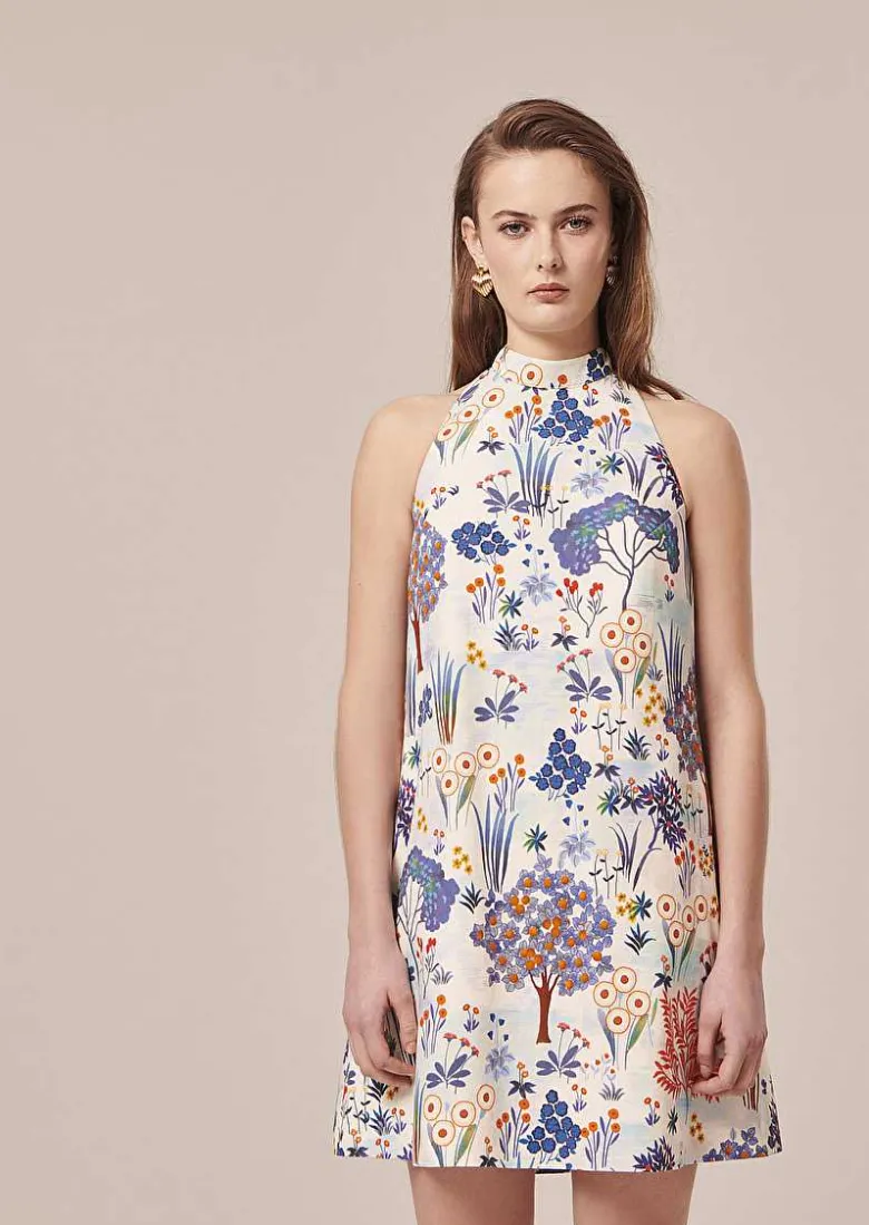 TARA JARMON Rebeka Blue Flower Printed Dress Best Sale