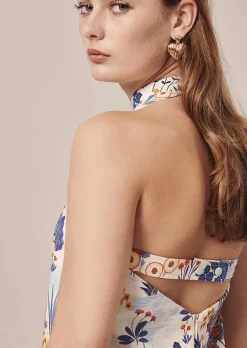 TARA JARMON Rebeka Blue Flower Printed Dress Best Sale