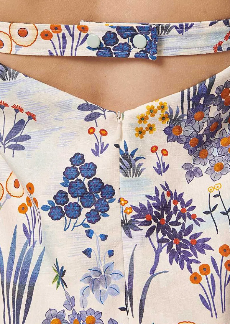 TARA JARMON Rebeka Blue Flower Printed Dress Best Sale
