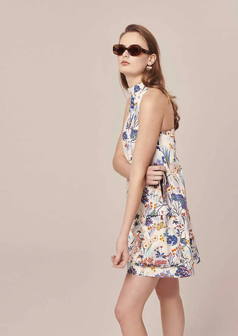 TARA JARMON Rebeka Blue Flower Printed Dress Best Sale