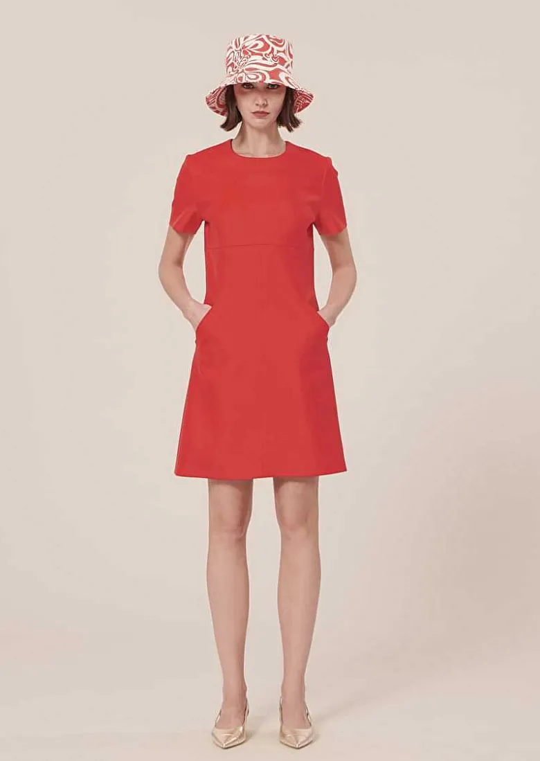 TARA JARMON Rehane Coral Double Canvas Dress Best Sale