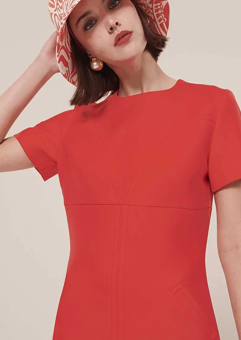 TARA JARMON Rehane Coral Double Canvas Dress Best Sale