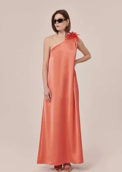 TARA JARMON Rekia Coral Dress In Fluid Satin Shop