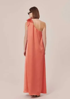 TARA JARMON Rekia Coral Dress In Fluid Satin Shop