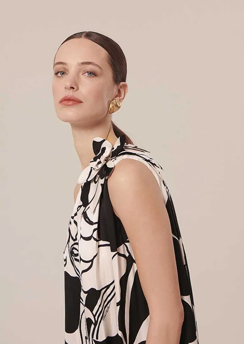 TARA JARMON Rekia Ecru With Black Flowers Dress Best Sale