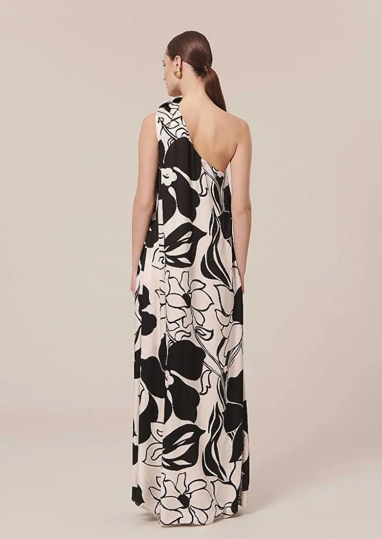 TARA JARMON Rekia Ecru With Black Flowers Dress Best Sale