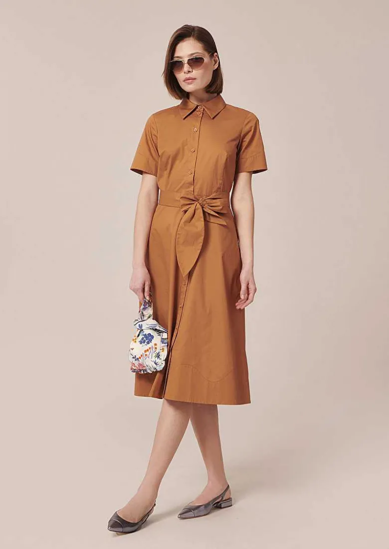 TARA JARMON Retronie Brown Crisp Poplin Dress Sale