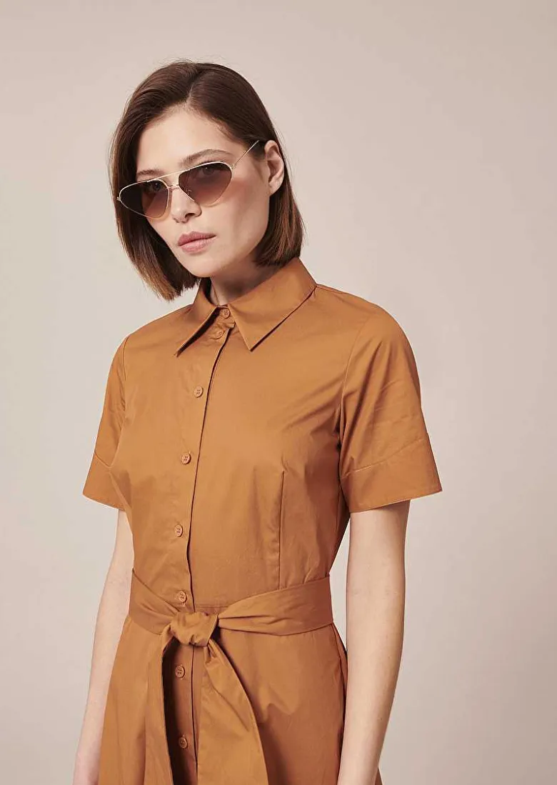 TARA JARMON Retronie Brown Crisp Poplin Dress Sale