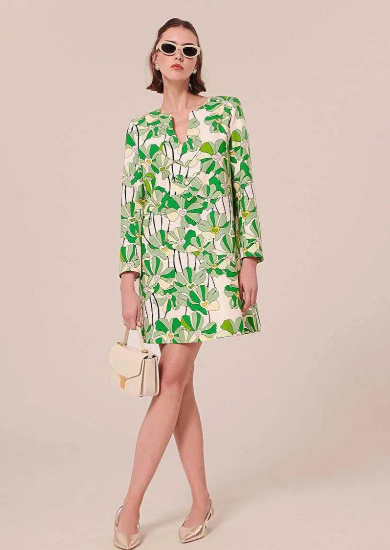 TARA JARMON Rhea Green Floral Printed Dress Hot