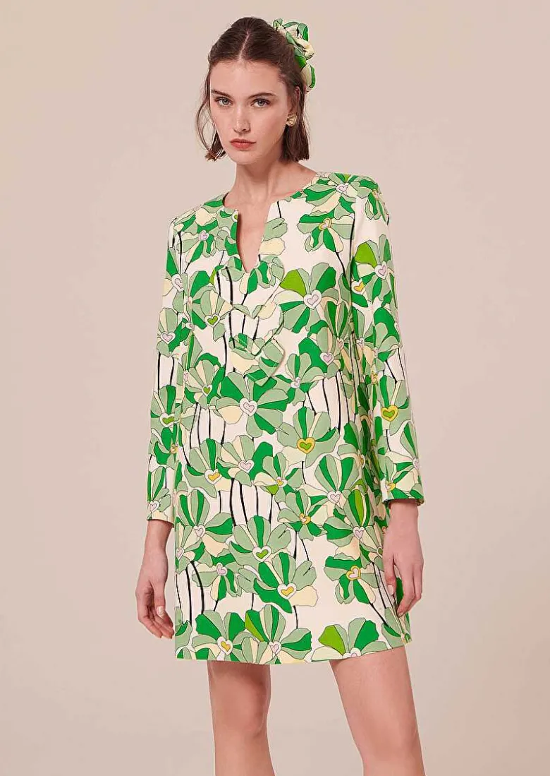 TARA JARMON Rhea Green Floral Printed Dress Hot